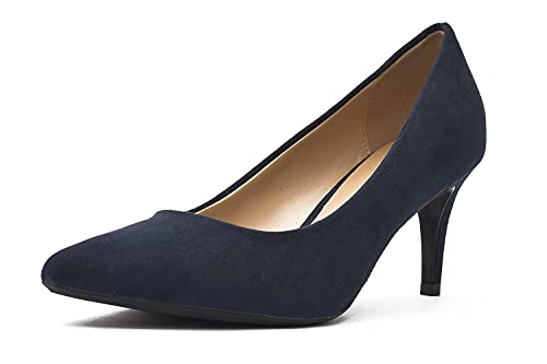 Zapato de Salón con Punta Cerrada - Zapatos de Tacón Mujer - Punta Cerrada - Tacón Aguja de 5,5 cm (Azul Marino, Numeric_38)