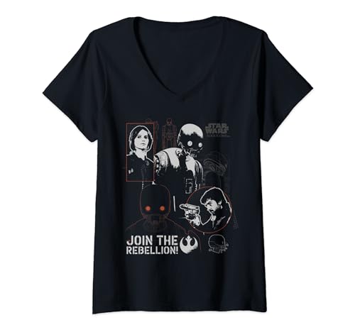 T-shirt Star Wars Rogue One col en V avec plans de la Rébellion pour femme fan de la saga