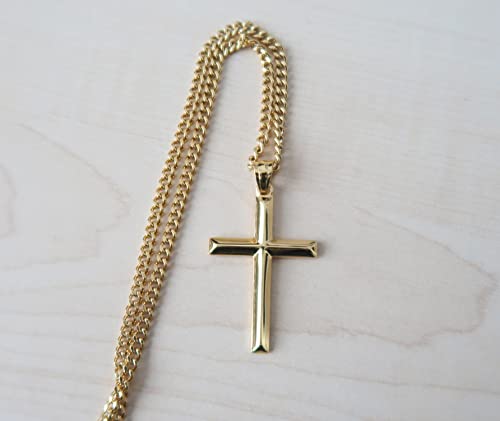 14K Gold Chain Small Cross Pendant Necklace Solid Clasp for Women, Men, Wife, Husband, Thin for Charms Miami Cuban Link Diamond Cut Religious Beveled Edge4