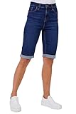 Roman Originals Denim Shorts for Women UK - Ladies Knee Length Stretch Jean Cropped Jeggings Turn Up Hem Cut Off Summer High Waisted Smart Fitted Lightweight Casual Holiday - Indigo - Size 16