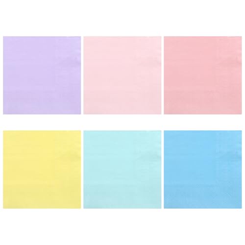 NatNarr 120 Pcs Pastel Napkins 2-Ply Disposable Easter Cocktail Napkins Rainbow Dessert Beverage Colorful Paper Napkin for Birthday Tea Party Easter 6 Colors