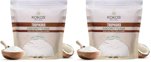Image of Kokos Natural Coconut Flour 400 Gm - Gluten-Free, High in Fiber & Protein, Ideal for Keto Diets, Supports Heart Health, Weight Loss & Digestion (Pack of 2)