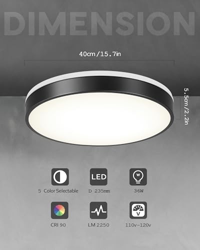 Image of Ken & Ricky 16 inch Modern Flush Mount Ceiling Light,Black,1 Pack