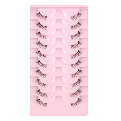 Glowing Win Half Lashes with Clear Band Short Wispy Cat Eye Natural False Eyelashes 10 works Corner 3/4 Transparent Fake Handmade Soft Reusable Strip Fluffy Mink - Image 2