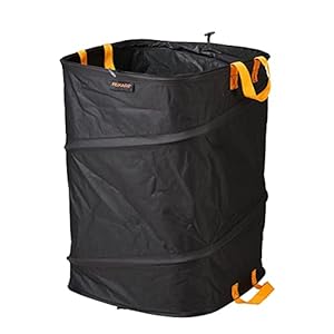 Fiskars PopUp-Gartensack mit Griffen, Platzsparend faltbar, Fassungsvermögen: 175 L, Höhe: 70 cm, Breite: 50 cm, Schwarz/Orange, Ergo, 1028372