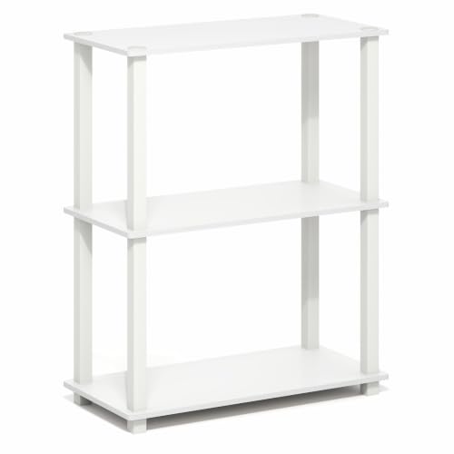 Image of Furinno Turn-S-Tube Storage Shelves, 3-Tier Book Shelf, Corner Shelf, Toolless Open Frame Standing Shelves, for Organization and Storage, Living Room, Garage, Home Office, White