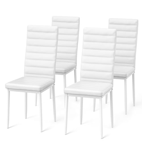 Blishom Ensemble de 4 Chaises de Salle à Manger en Similicuir, Chaises de Table Modernes pour Cuisine Ouverte, Bureau et Salon, Blanc
