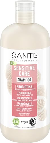 SANTE Naturkosmetik Sensitive Care Shampoo Probiotika + 3-Fach Protein Komplex, veganes Haarshampoo für gestärktes und mit Feuchtigkeit versorgtes Haar, geeignet für eine sensible Kopfhaut, 500 ml