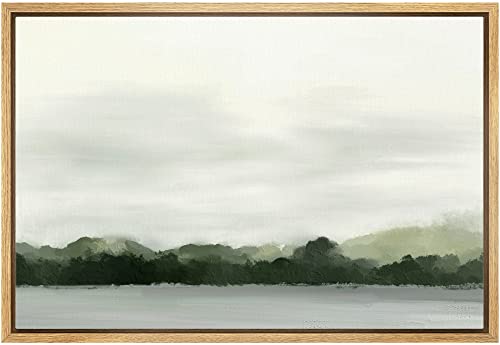MUDECOR Framed Canvas Print Wall Art Rustic Watercolor Mountain Lake Landscape Nature Wilderness Illustrations Modern Southwest Farmhouse Colorful for Living Room, Bedroom, Office - 16"" x24 Natural