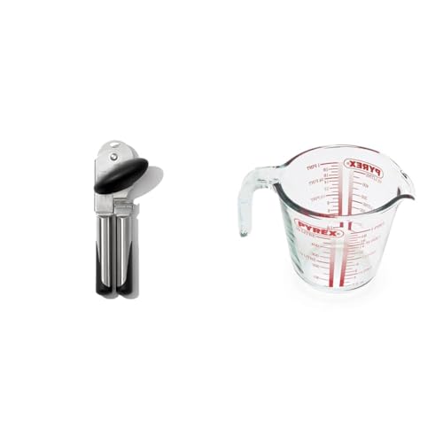 OXO Steel Tin Opener & Pyrex Measuring Jug 500ml | Capacity 568ml / 20 Ounce | P586, Multicolor