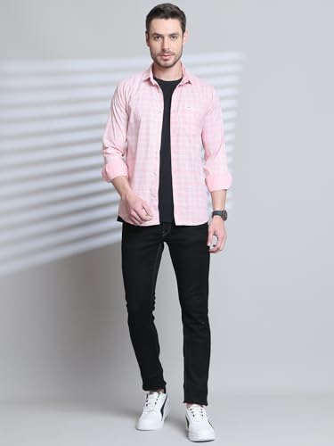 Image of Majestic Man Comfort Slim Fit Spread Collar Small Checked Cotton Casual Shirt