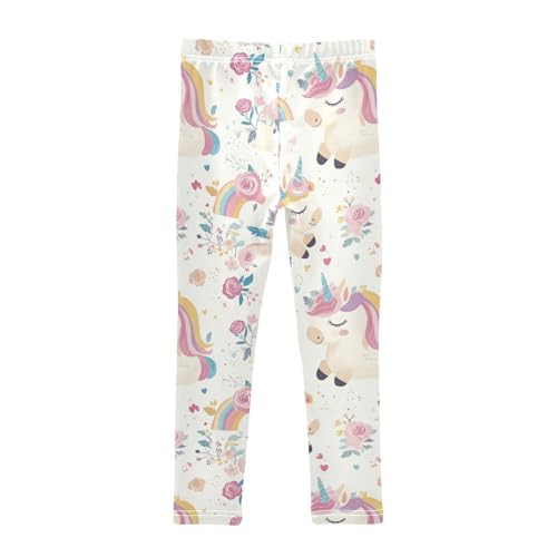 Cute Unicorn Girls' Leggings Toddler Doodles Rainbow Roses Kids Yoga Pants Dance Active Tights 4T2