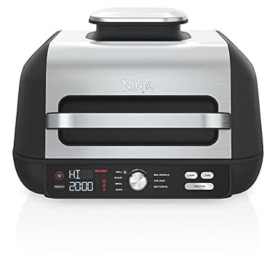 Ninja IG601 Foodi XL 7-in-1 Electric Indoor Grill Combo, use Opened or Closed, Air Fry, Dehydrate & More, Pro Power Grate, Flat Top Griddle, Crisper, Black, 4 Quarts