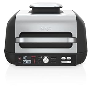 Ninja IG601 Foodi XL 7-in-1 Electric Indoor Grill Combo, use Opened or Closed, Air Fry, Dehydrate & More, Pro Power Grate, Flat Top Griddle, Crisper, Black, 4 Quarts