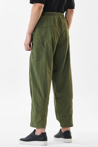 Image of SNITCH Men Cargo Pants | Relaxed Fit with Elastic Waistband & Adjustable Belt | 100% Nylon Material & Multiple Utility Pockets for Casual & Street Wear