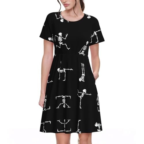 Robe de yoga manches courtes pour femme, jupe trapèze d'été à taille élastique