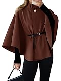 Cicy Bell Womens Batwing Sleeve Poncho Pea Coats Oversized Belted Trendy Casual Stand Collar Cloak Cape Coats