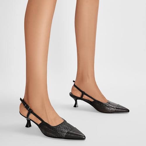 Women's Slingback Kitten Heels Closed Pointy Toe Low Heel Pumps Splicing Heeled Sandals Dress Party Wedding for Women Shoes3