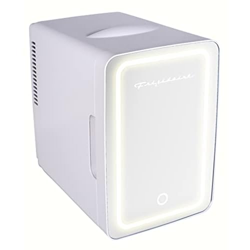 Frigidaire Mini Personal Fridge Cooler, LED Lighted Mirror, 6.5L Capacity, Chills 9 Cans, or Makeup and Skincare, Portable & Compact