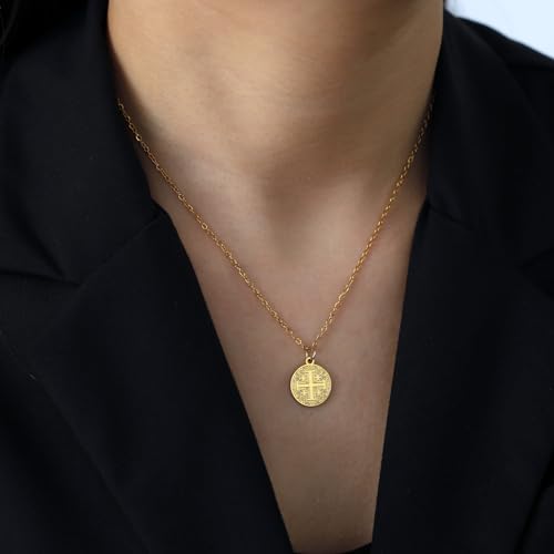 EUEAVAN Jerusalem Crusaders Cross Pendant Necklace Jerusalem Medallion Disc Greek Religious Medieval Jewelry Baptism Gift Women Men3