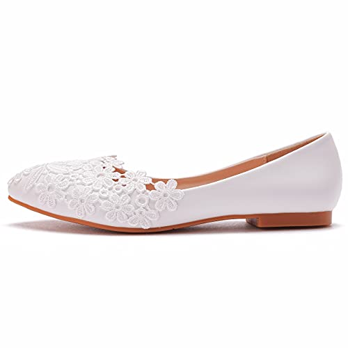Crystal Queen Women Flats Ballets Shoes White Lace Wedding Flats Pointed Toe Plus Size Shoes Wedding Party Dress Shoes4