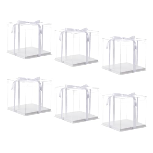 XININSUN 10 inch Clear cake Box Large Transparent cake Box tall cake boxes with Ribbon 10x10x9inch - Suitable for packing 8 or 10 cakes Clear Gift Display Box for Carry Tall Layer Gift-6Pcs-White