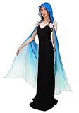 DAZCOS Women's Chiffon Hooded Cape Elf Sheer Cloak Tulle Bridal Off Shoudler Capelet (Blue)