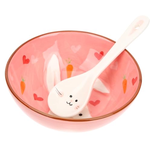 HIAKDOFT Vajilla Decorativa con Tazón y Cuchara con Diseño de Conejito Set con Material de Redondeados y Textura para Hogar y Restaurantes
