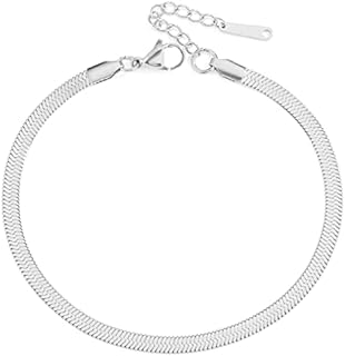 JDGEMSTONE Silver Plated Flat Snake Chain Link Dainty Ankle Bracelets for women, Boho Cute Summer Beach Anklet Adjustable Foot Jewellery