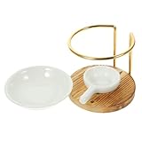 Ciieeo Keramik Aroma Burner mit Holzsockel Vielseitiger Duftöl Wachsbrenner Teelichthalter für...