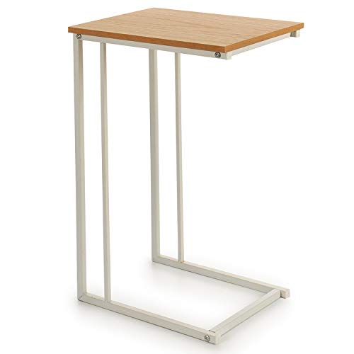 TU TENDENCIA UNICA Mesa Auxiliar multifunción con Patas metálicas y sobre de MDF Color Natural. Su diseño Permite Meter la Base bajo del sofá .(Blanco) Cover
