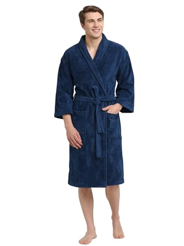 Image of CREEVA Luxury 100% Cotton Bathrobe for Men & Women | Super Soft Velour | Shawl Collar | Highly Absorbent | Ideal for Spa, Shower, Gym, Travel & Gifting