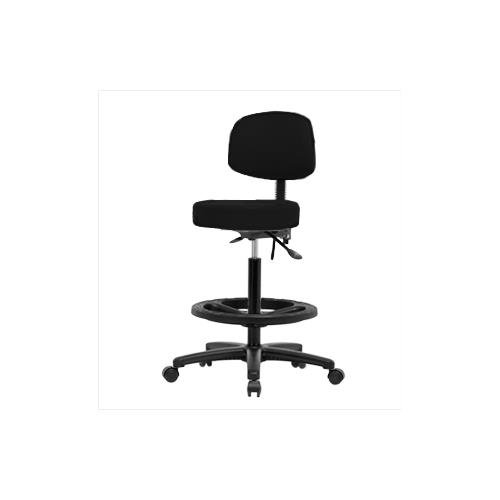 Tabouret haut bleu marine Thomas avec dossier base nylon et roulettes