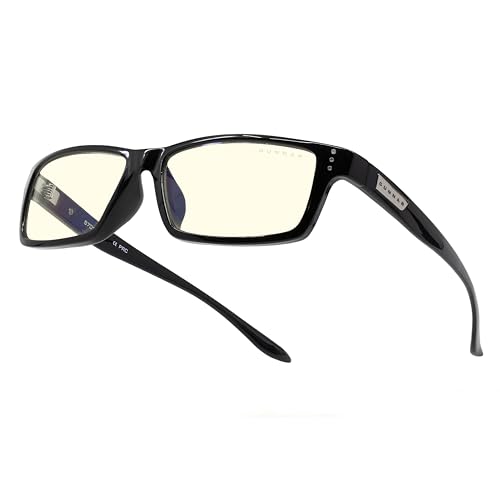 GUNNAR - Premium Gaming and Computer Glasses - Blocks 35% Blue Light - Riot, Onyx, Clear Tint, lens width: 57 mm | nose: 16 mm | frame width: 149 mm | temple: 140 mm |