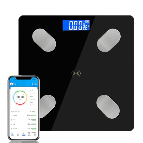 Diboniur Bilancia Pesapersone Digitale, Bilancia Impedenziometrica Pesa Persona Professionale Smart per IOS e Android con 12 Indicatori, Peso, Massa Magra e Grassa, BMI e Altro