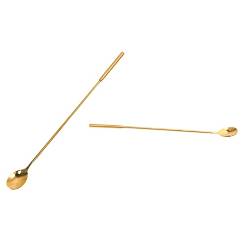 OFFSCH Reusable Long Handle Ice Spoon for Milk Tea Iced Coffee Cocktail Dessert Stainless Steel Spoon