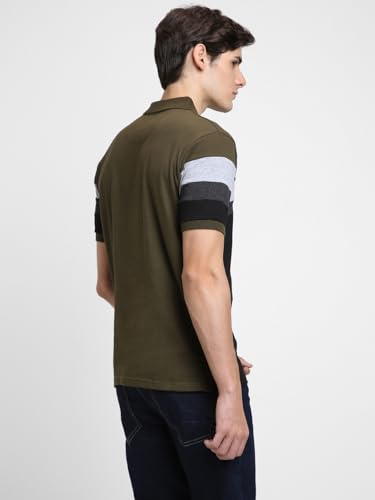 Image of Dennis Lingo Men's Cotton Stripes Regular Fit Mandarin Collar Short Sleeve Polo Tshirt