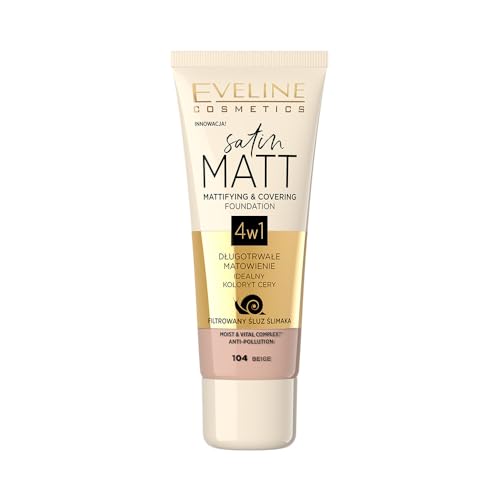 Eveline Cosmetics Satin Matt Foundation mit Schneckenextrakt - Aufbauende Deckkraft, Porenverfeinerung, Feuchtigkeitskomplex