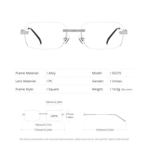 Image of HEPIDEM Vintage Style Rimless Rectangular Metal Eyeglasses for Men,New Frameless Square Optical Glasses Frame