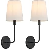 LEECOORA Black Big Wall Sconces, Set of 2 Hardwired Modern Industrial Wall Lights with Fabric Shade, E26 Socket, for Bedroom, Living Room, Kitchen, Bathroom, Farmhouse, Hallway (Bulbs Not Included)