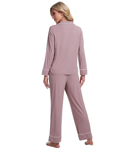 Image of Pajamas Set for Women Soft Knit Button Down Sleepwear 2 Piece Breathable Viscose from Bamboo Pjs S-XXL