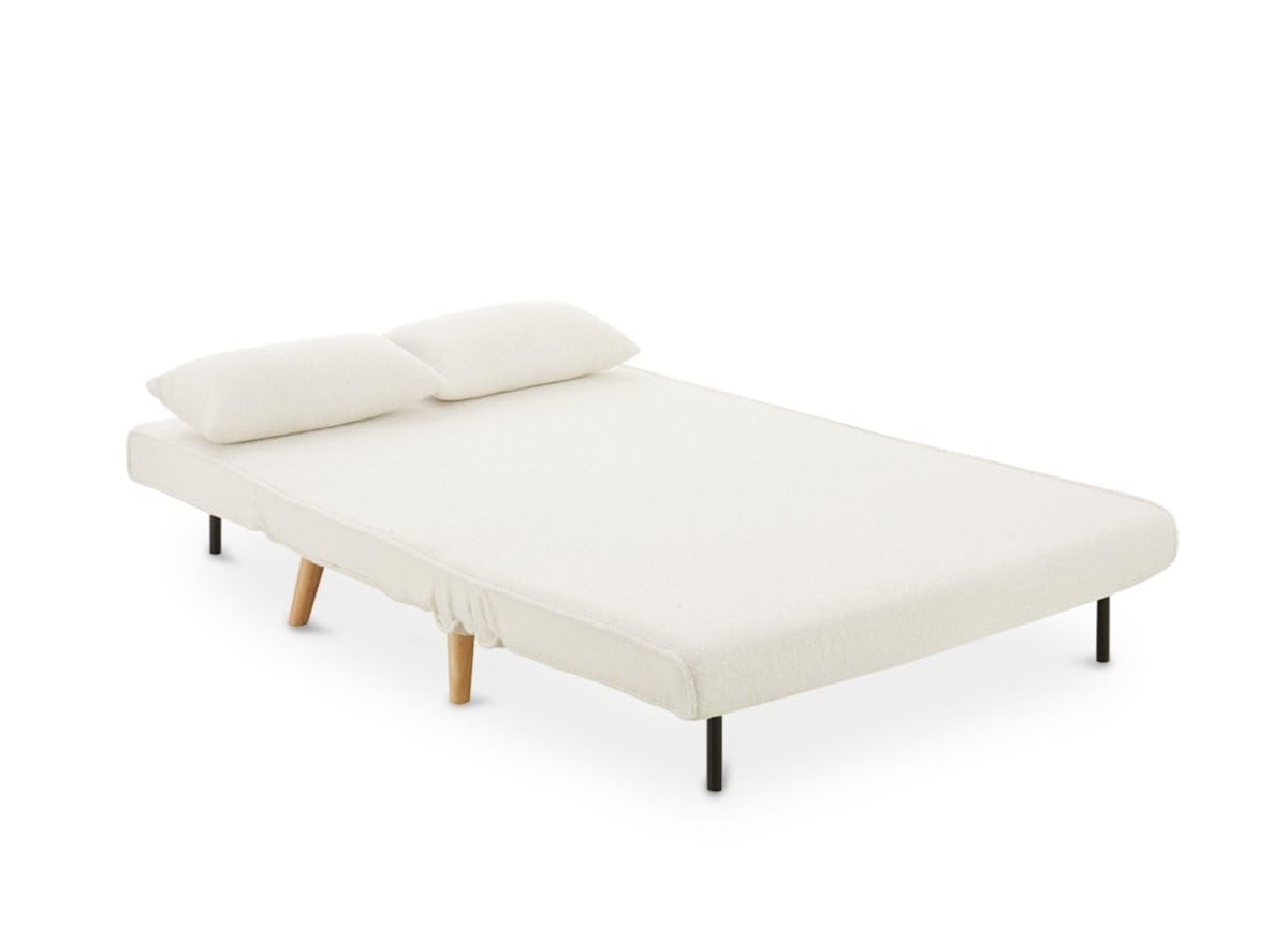 DecoInParis Banquette Convertible 2 Places en Tissu Effet Peau de Mouton Blanc écru Tonka