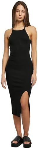 Urban Classics Damen Strickkleid Lang - Elegantes Rippenstrick Kleid Mit Eckausschnitt