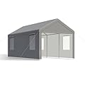 CAPEWORTH Carport, 10x20 ft Grey Heavy Duty Carport with Roll-up Windows, Portable Garage with Removable Sidewalls & Doors, Car Canopy and All-Season Tarp for Car Boat Truck Motorcycle