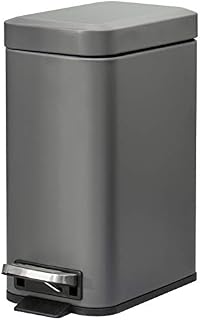 HOMCOM 5L Rectangular Compact Bin Steel Body Removable Bucket Quiet-Close Lid w/ Pedal Lid Rubbish Trash Can Home Office Bedroom Bathroom Living Room Garbage Tidy Clean Grey