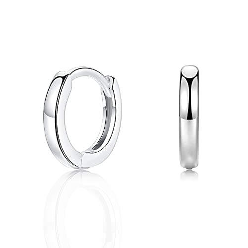 Image of Small Silver Hoop Earrings, 925 Sterling Silver Post Lightweight Sleeper Hoops Earring Silver Earrings for Women Girls Men Gifts Diameter 10mm Thickness 2mm