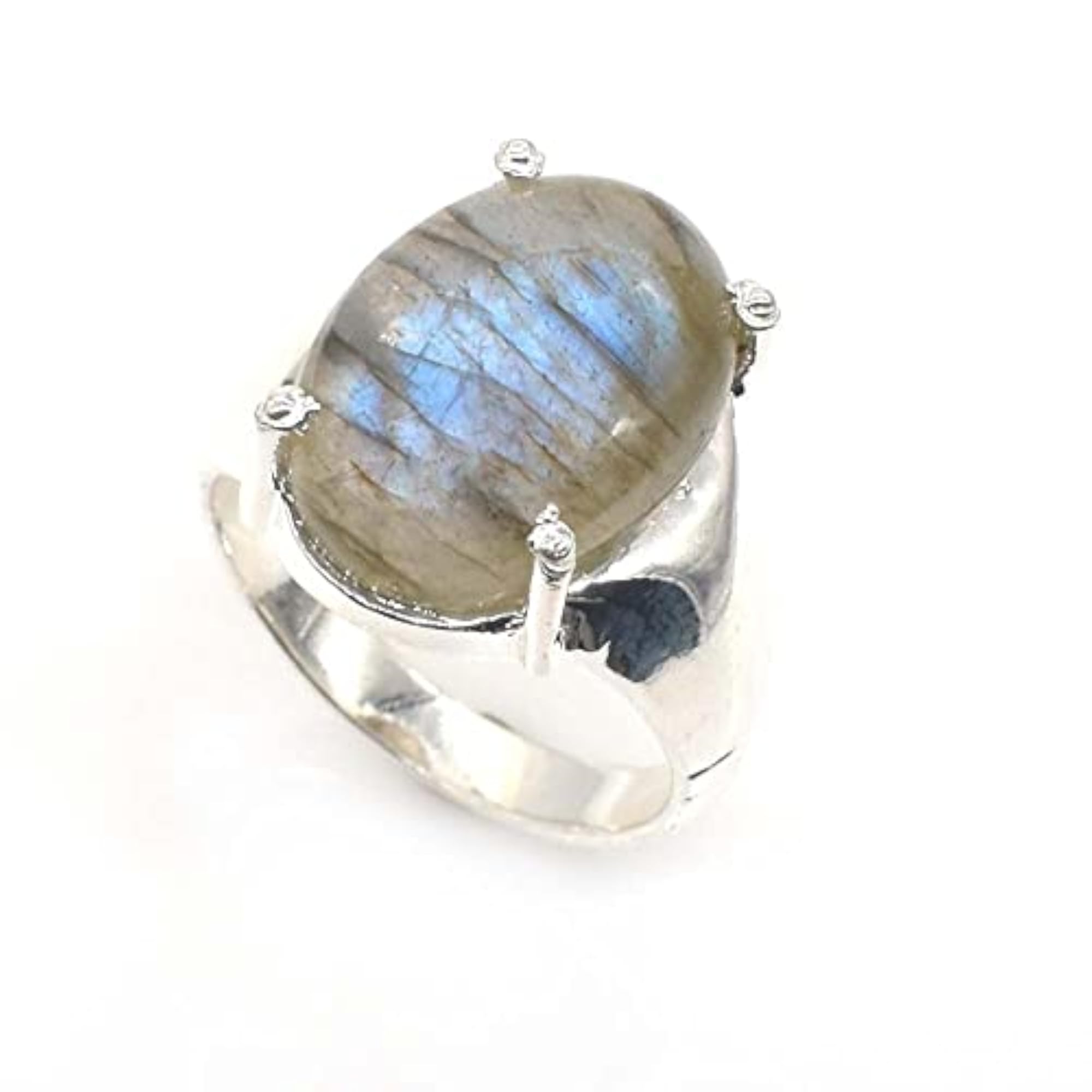 Blue Flashy Labradorite Silver Plated Ring