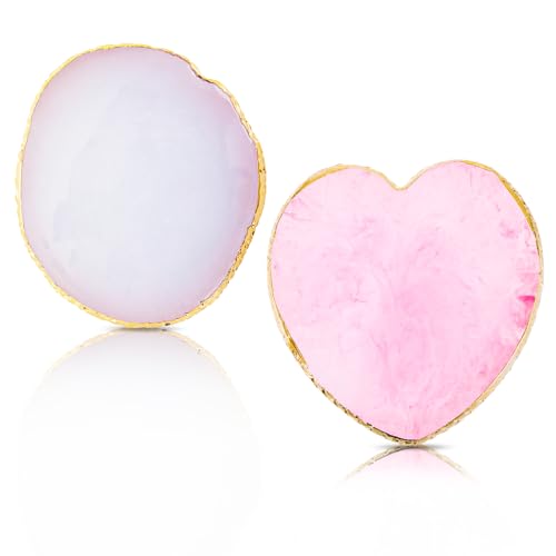 Ouligay Paleta de arte de uñas de resina, 2 unidades, redonda, borde dorado, en forma de corazón, placa de maquillaje, herramientas de mezcla cosmética