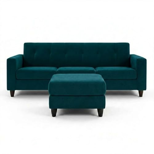 Image of Homeboy 4 Seater L Shape Sofa Set with Movable Ottoman | Flexible Left or Right Layout | Luxe Velvet Suede Fabric | Comfortable Seating | Modern Sofa for Living Room -Green Teal