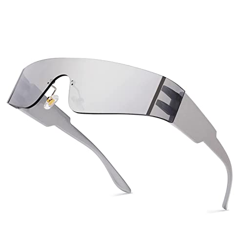 Dollger Lunettes de Soleil Futuristes Y2K Argenté- Sans Cadre Lunette Futuriste, Space Alien Lunette Cyclope Hommes Femmes pour Jeux de Rôle, Fêtes de Carnaval Cover